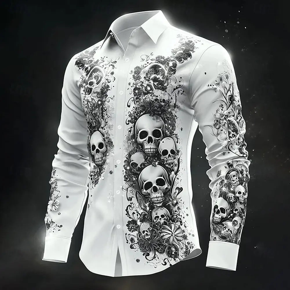 Skull Print Long Sleeve Graphic Shirt Loose Fit