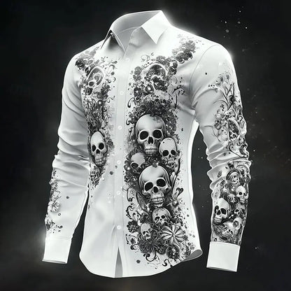 Skull Print Long Sleeve Graphic Shirt Loose Fit