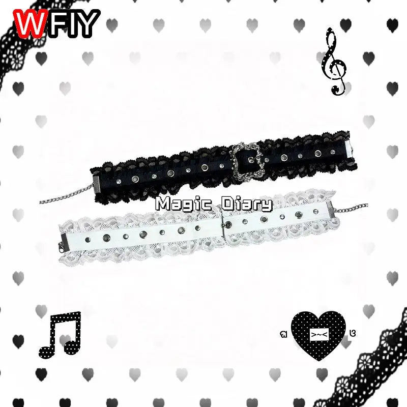 Gothic Lace Silver Buckle Collar Lace Gorgeous Lolita Necklace