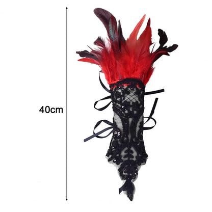 Lace Faux Feather Long Glove Gothic Mesh Embroidery Mitten