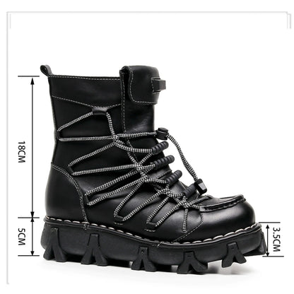 Genuine Leather Motorcycle Boots Platform Elastic