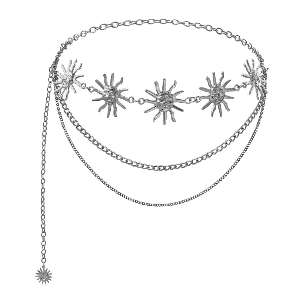 Fashion Golden Tassel Waist Chain Belt Female Bohemian Metal Punk Goth Moon Designer Belts for Women High Quality Dress Chains