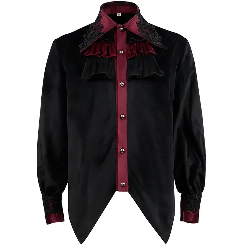 Mens Black Ruffled Pirate Shirts Vampire Renaissance Victorian Steampunk Gothic Medieval Long Sleeve