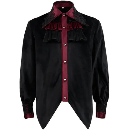Mens Black Ruffled Pirate Shirts Vampire Renaissance Victorian Steampunk Gothic Medieval Long Sleeve