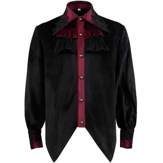 Mens Black Ruffled Pirate Shirts Vampire Renaissance Victorian Steampunk Gothic Medieval Long Sleeve