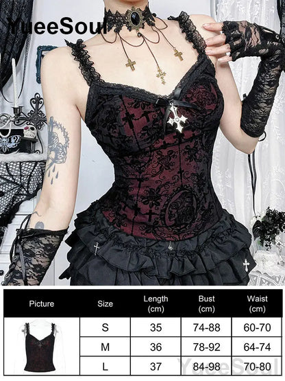 Gothic Lace Mesh Crop Spaghetti Strap Tops
