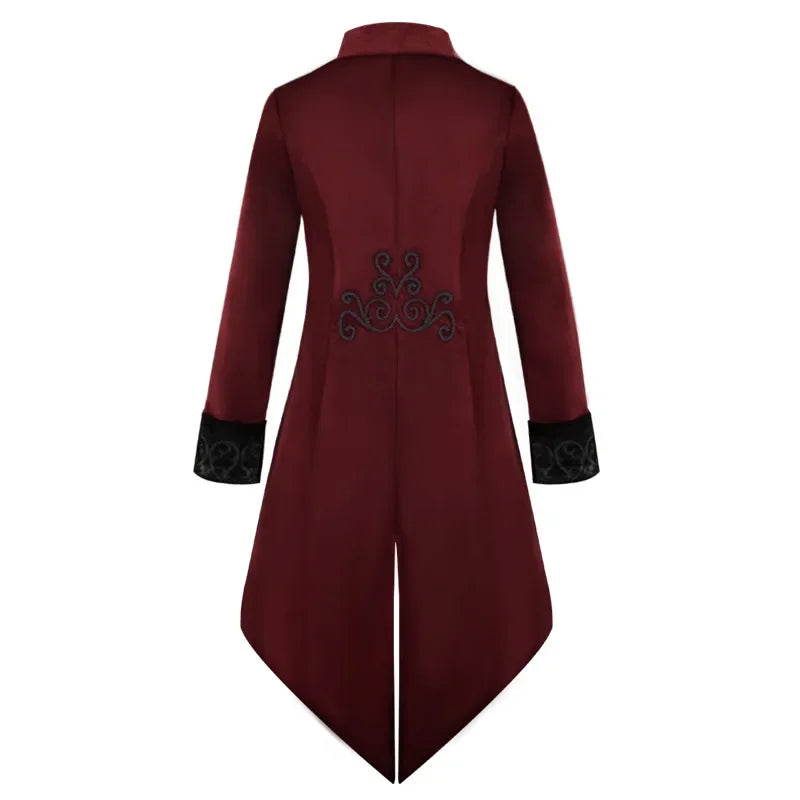 Gothic Steampunk Vintage Medieval Vampire Black Red Coat Court Style Nobles Tailcoat