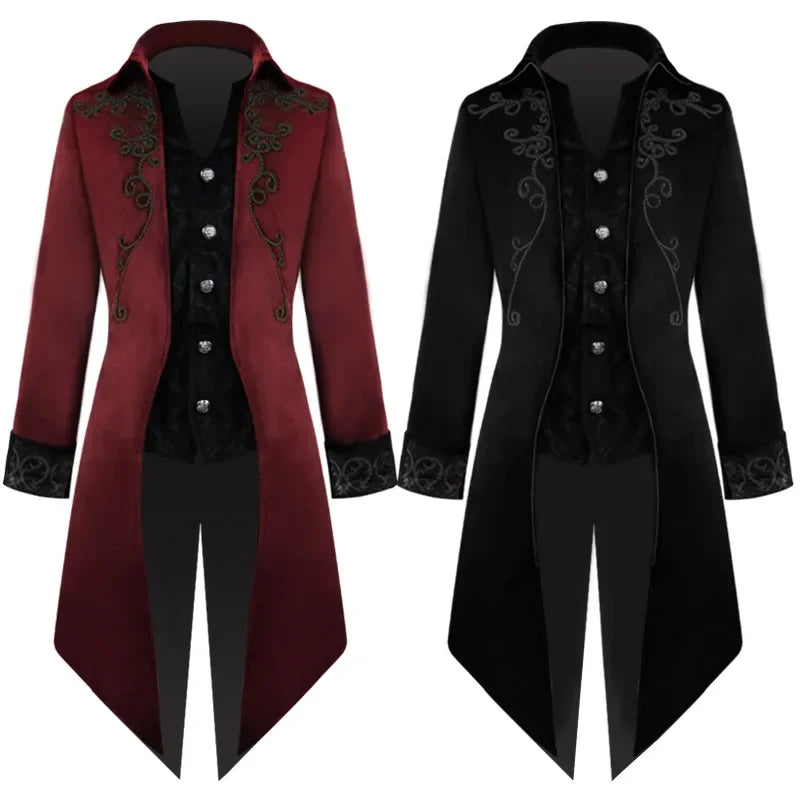 Gothic Steampunk Vintage Medieval Vampire Black Red Coat Court Style Nobles Tailcoat