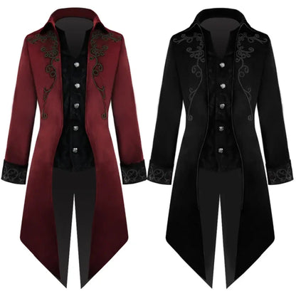 Gothic Steampunk Vintage Medieval Vampire Black Red Coat Court Style Nobles Tailcoat