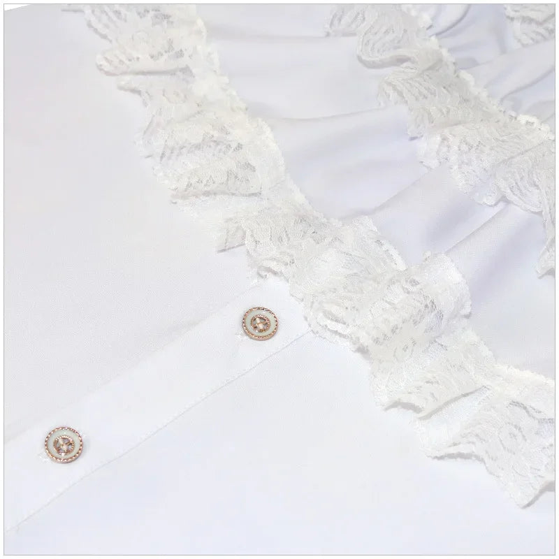 Vintage White Ruffled Vampire Renaissance Victorian Steampunk Gothic Shirt Men