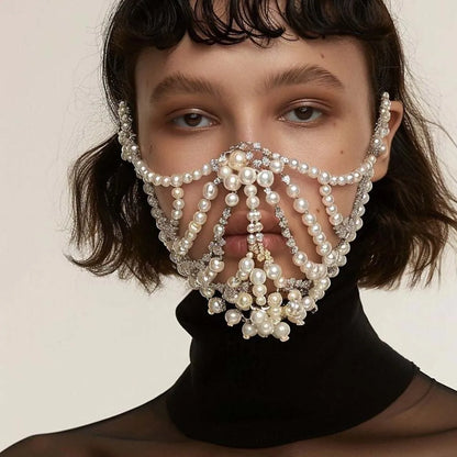 Pearl Banquet Mask Head Hair Jewelry Rhinestone