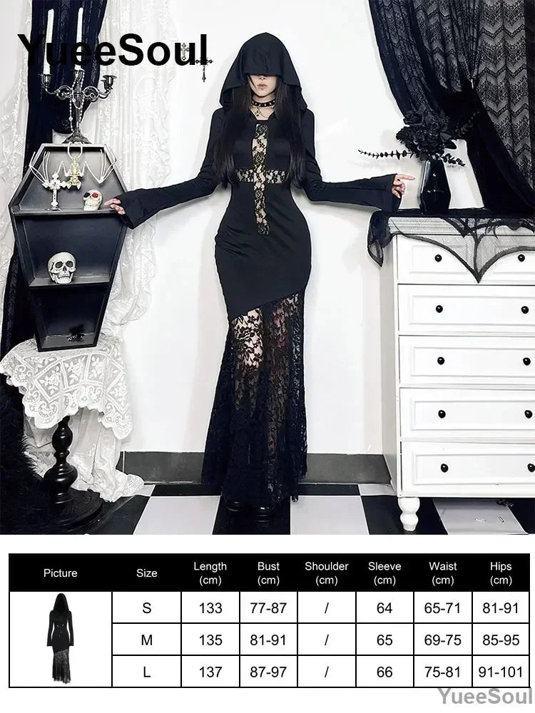 Gothic Long Sleeve Lace Slim Black Dresses