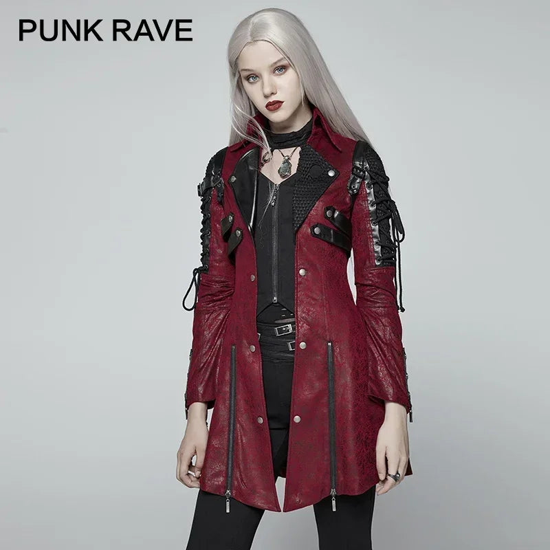 Gothic Style Vampire Studded Pu Leather Motorcycle Long Jacket