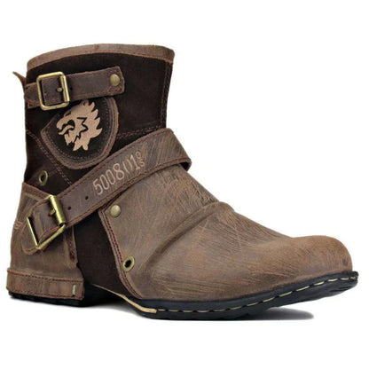 Ankle Boots Retro Motorcycle Western Metal Style Zippers Men