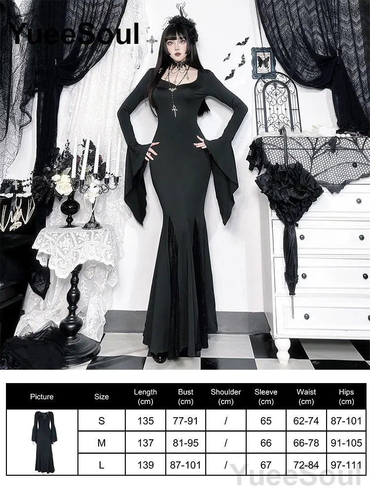 Gothic Long Sleeve Lace Slim Black Dresses