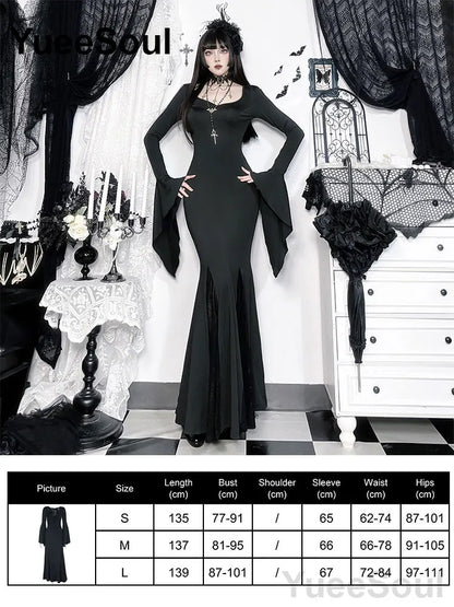 Gothic Long Sleeve Lace Slim Black Dresses