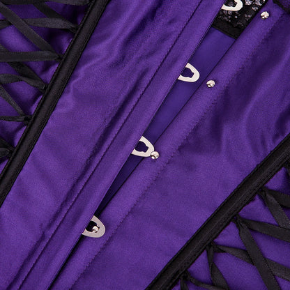 Overbust Corsets Purple Lace Up Boned Bustiers Victorian Ribbon Satin