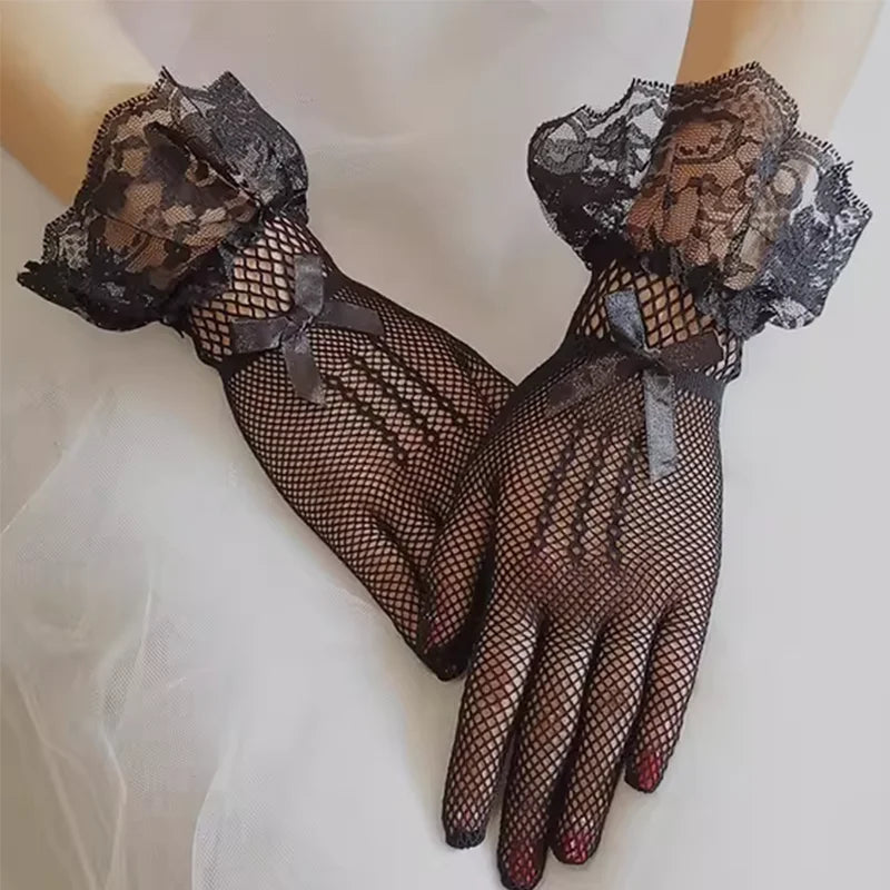 Lace Hollow Out Gloves Mesh Thin Mittens