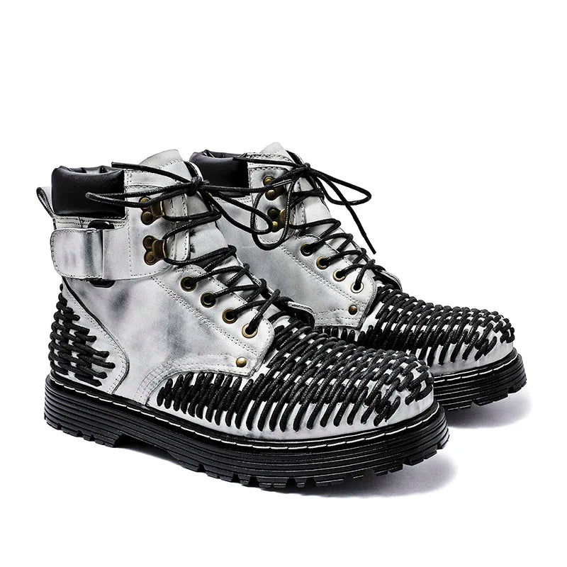 Genuine Leather Goth Round Toe Boots