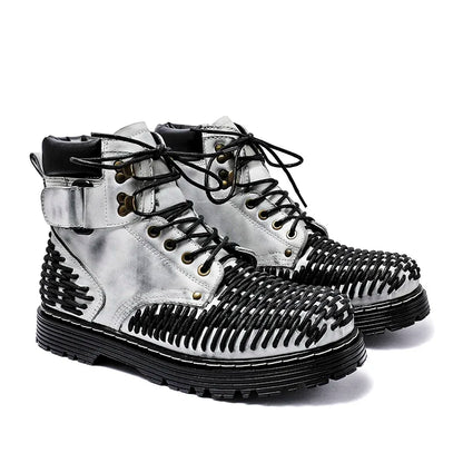 Genuine Leather Goth Round Toe Boots