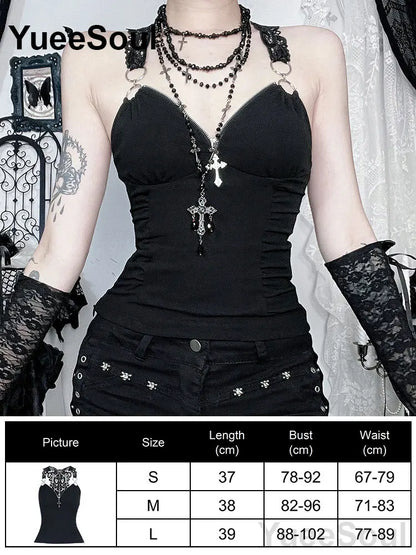 Gothic Lace Mesh Crop Spaghetti Strap Tops