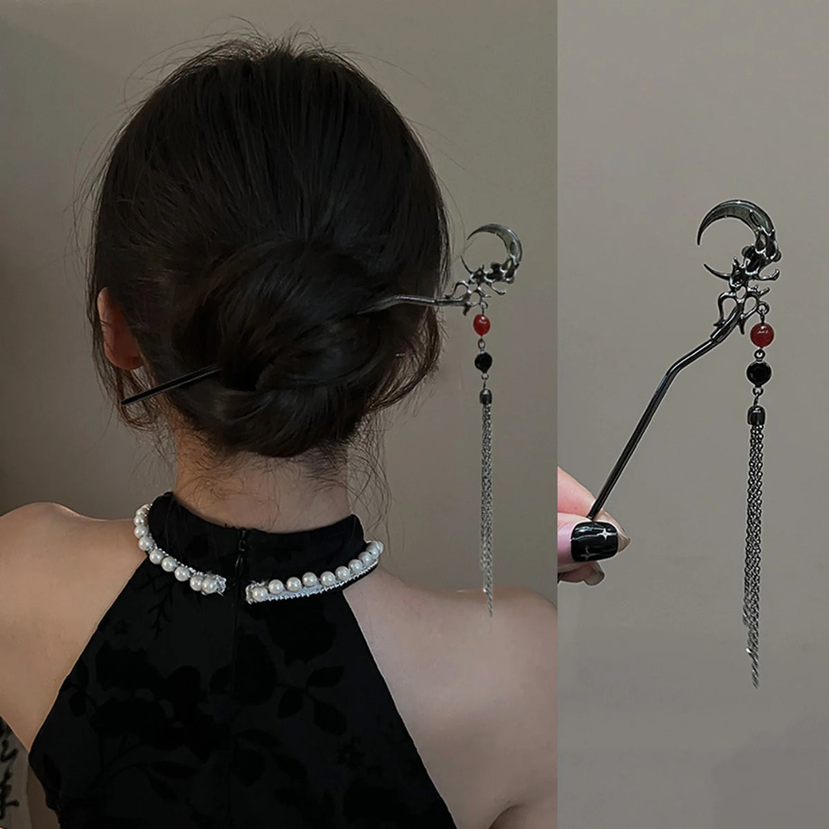 Gothic Style Pendant Hairpin Metal Moon Tassel Hair Accessories