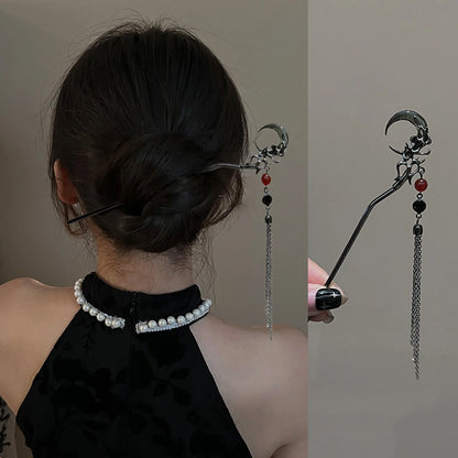 Gothic Style Pendant Hairpin Metal Moon Tassel Hair Accessories