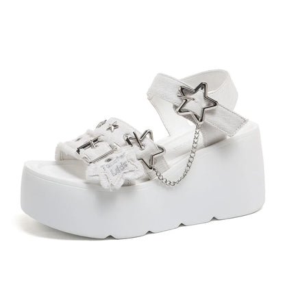 Gothic Chunky Platform Wedges Sandals Slides with Chain
