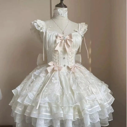 Sling Retro Tulle Ruffles Trim Dress