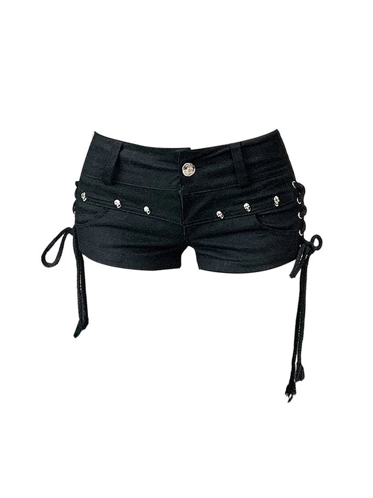 Denim Side Stitched Rivet Shorts