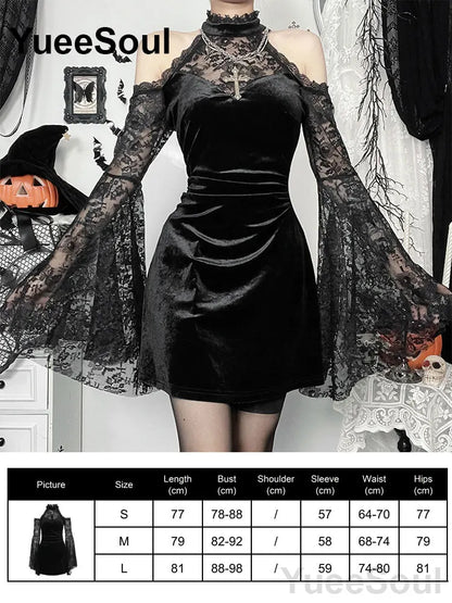 Gothic Long Sleeve Lace Slim Black Dresses