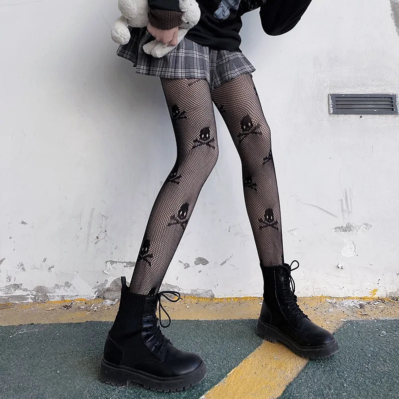 Tights Gothic Cross Print Club Stockings Nylon Socks Fishnet Pantyhose