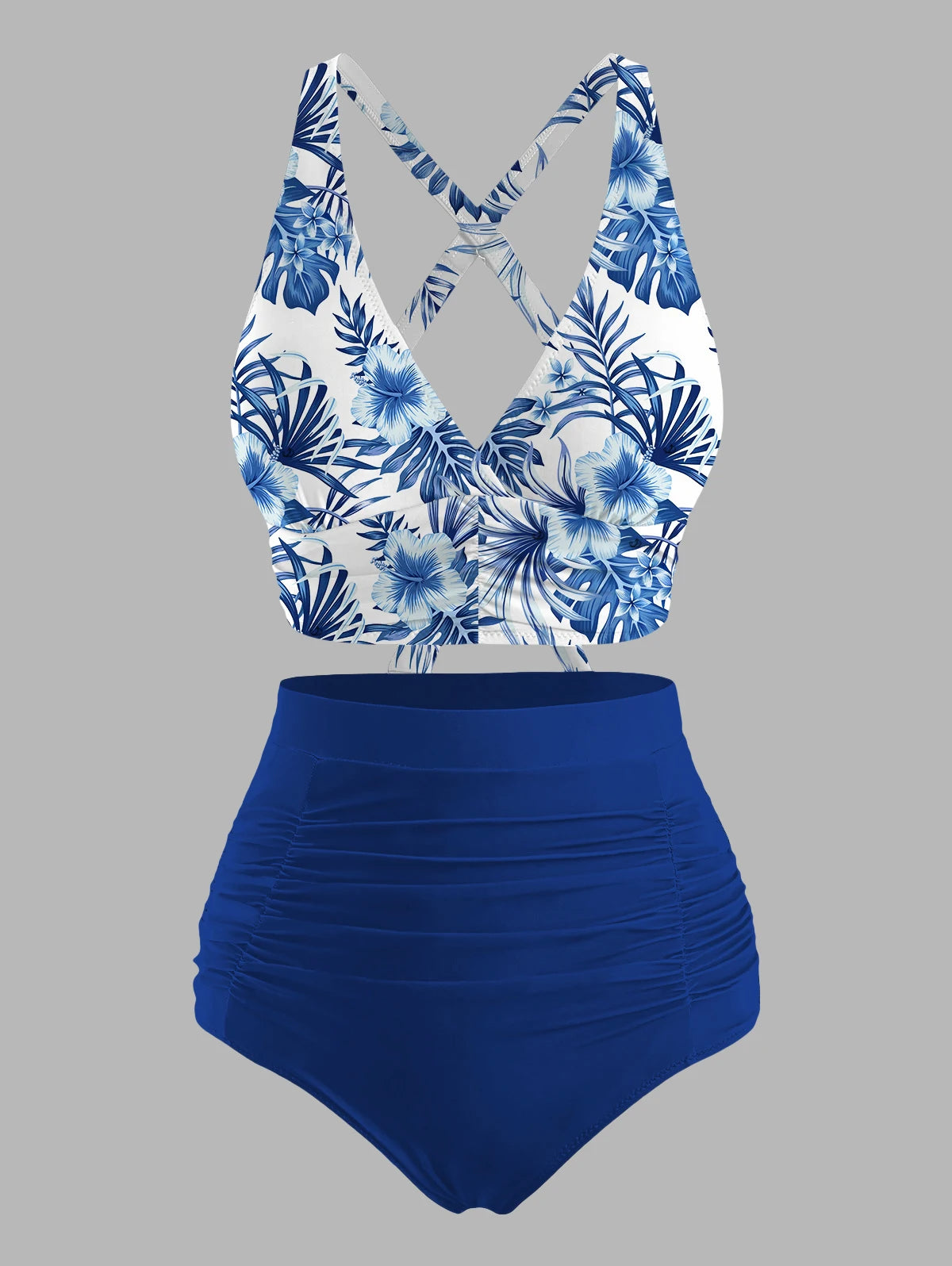Tummy Control Tankini Swimwear Vintage Plaid Print Swimsuit
