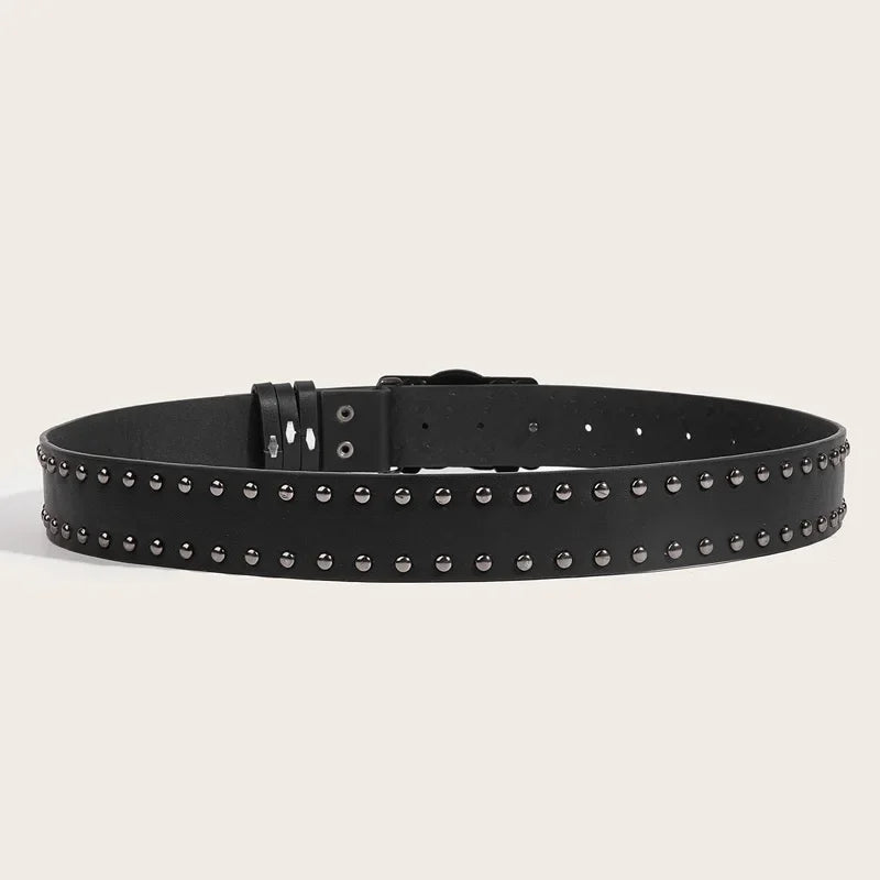 Rivet Black Jeans Unisex Belt Paw Skull Buckle Waistband