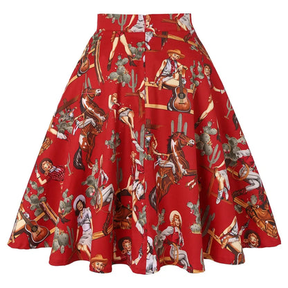 Small Red Polka Dot Midi Summer Pin Up High Waist Retro Vintage Rockabilly 50s Women Skirt