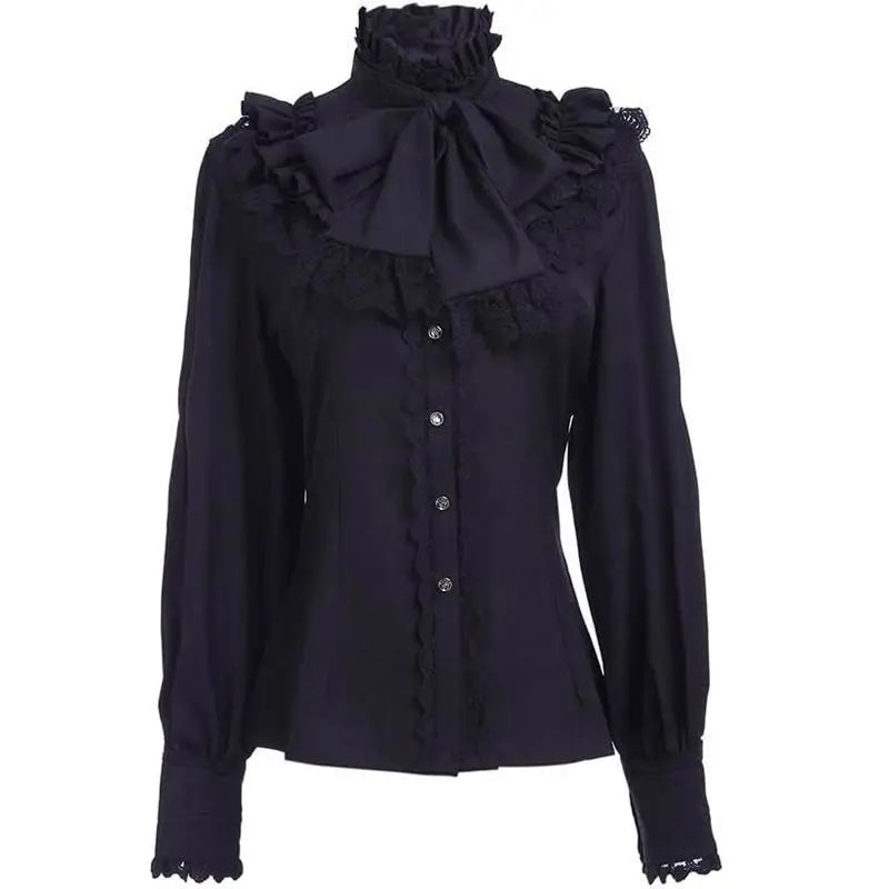 Vintage Ruffle High Collar Gothic Blouse