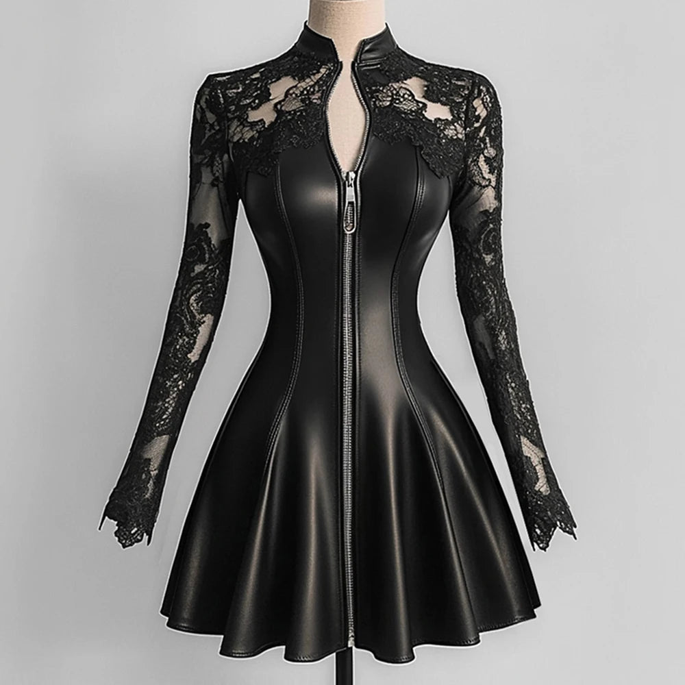 Warrior Rider PU Leather Bodycon Dresses