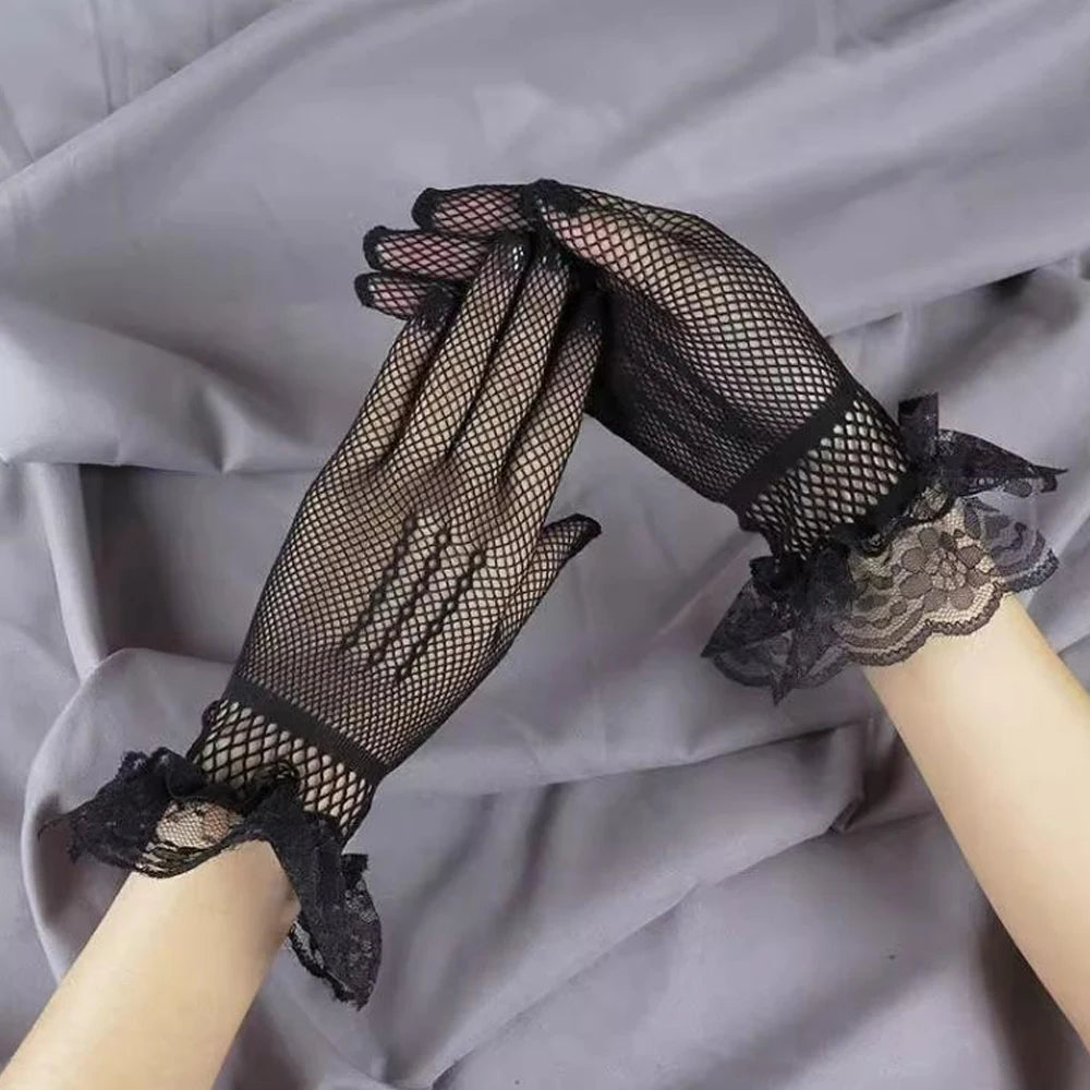 Lace Hollow Out Gloves Mesh Thin Mittens