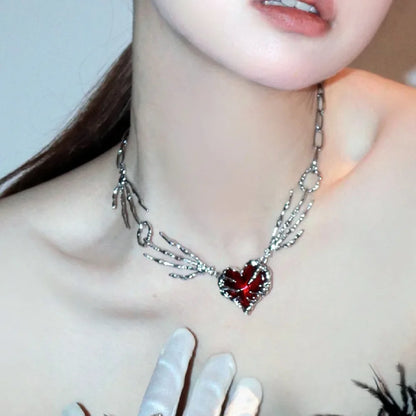 Black Star Cross Red Heart Pendant Ghost Claw Choker Chain Necklace Vintage