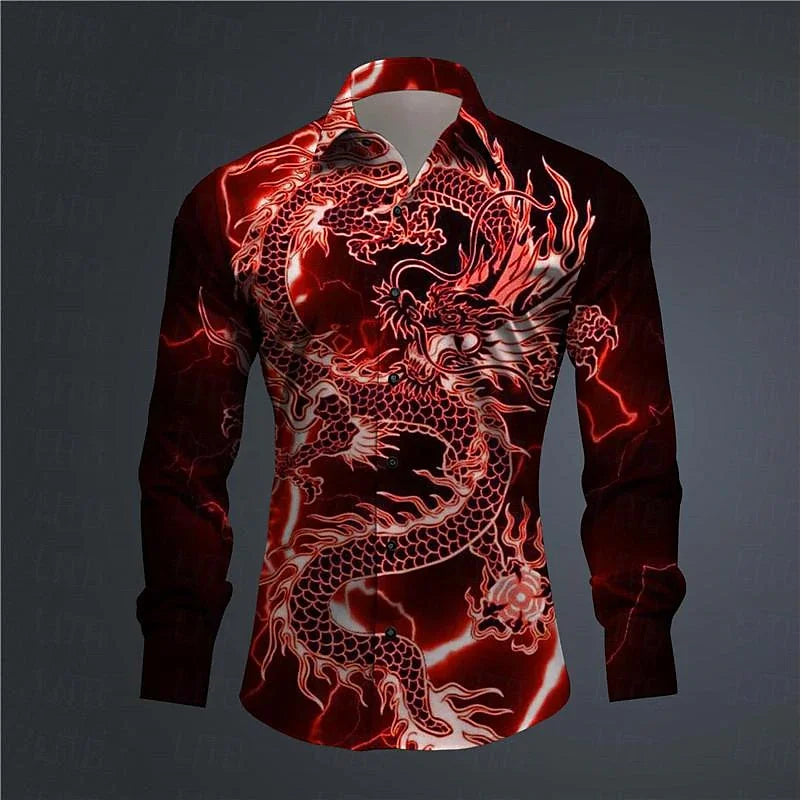 3D Printed Dragon Print Button-down Shirt