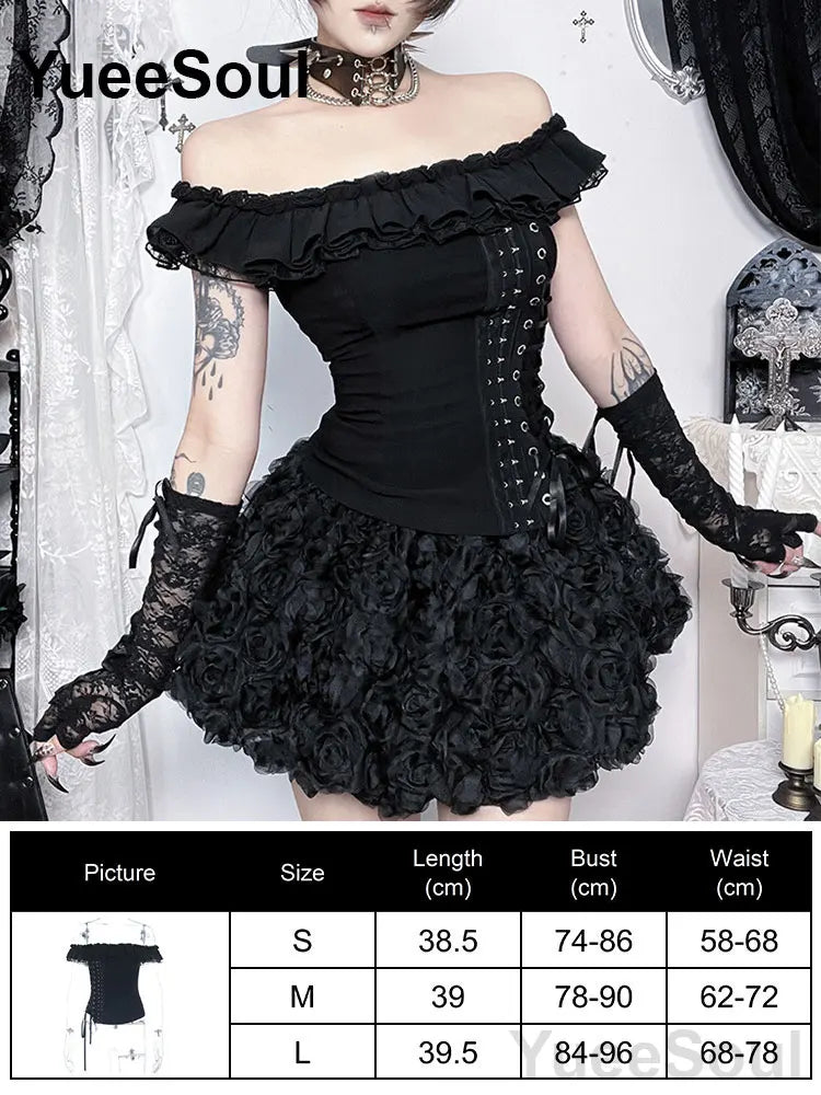 Gothic Lace Mesh Crop Spaghetti Strap Tops