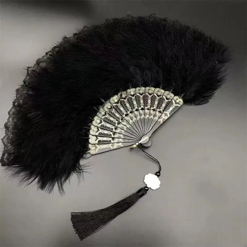Black feather fan lace retro  1920s dance performance