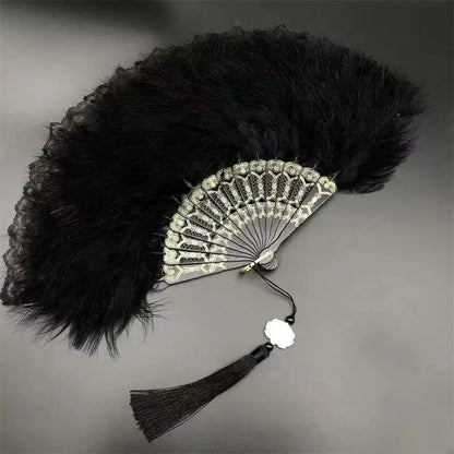 Black feather fan lace retro  1920s dance performance