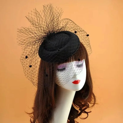 Retro Black Veil Small Dinner Party Hat