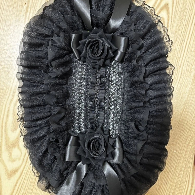 Straw Bonnet Hat With Lace Trim Bowknot