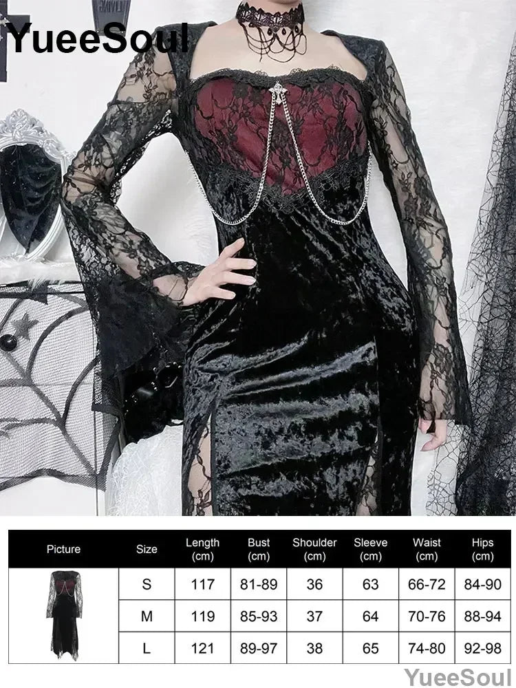 Gothic Long Sleeve Lace Slim Black Dresses