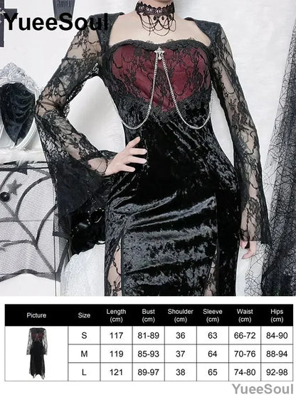 Gothic Long Sleeve Lace Slim Black Dresses