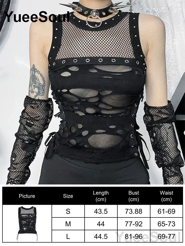 Gothic Lace Mesh Crop Spaghetti Strap Tops