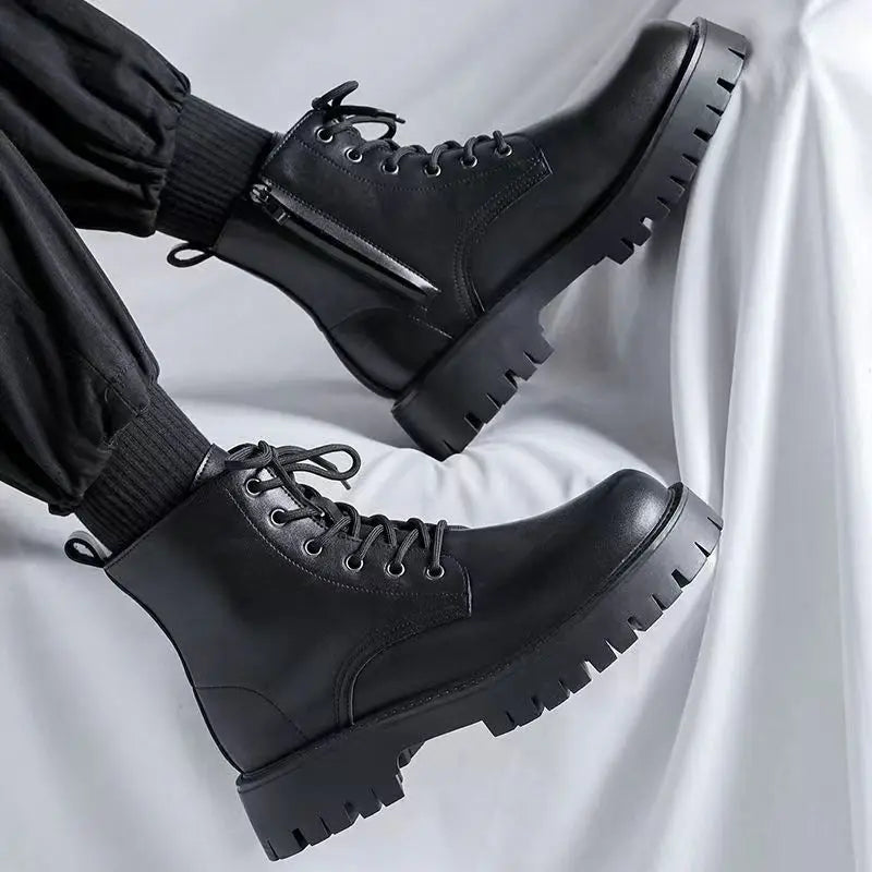 Men's Genuine Leather Motorcycle Boots High-top