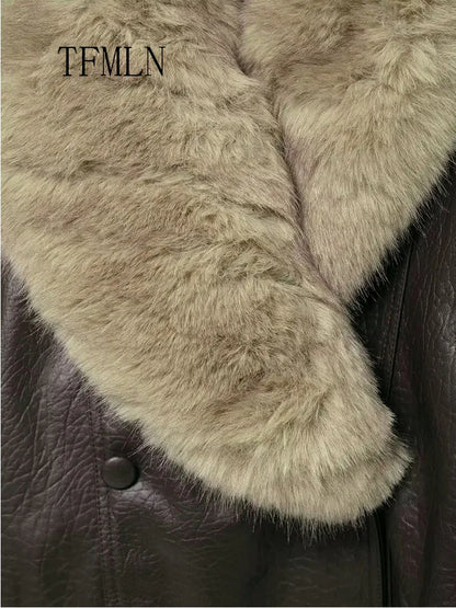 Loose Faux Leather Big Fur Winter Jacket